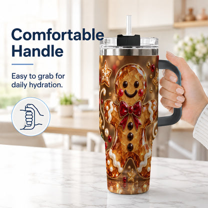 #pl[40oz|Black] Jewel Style Gingerbread 40oz Tumbler with Handle, Holiday Cookie Design