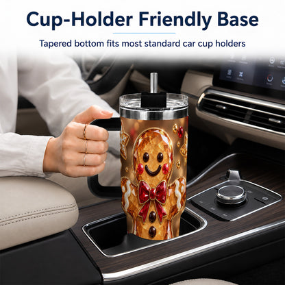 #pl[40oz|Black] Jewel Style Gingerbread 40oz Tumbler with Handle, Holiday Cookie Design