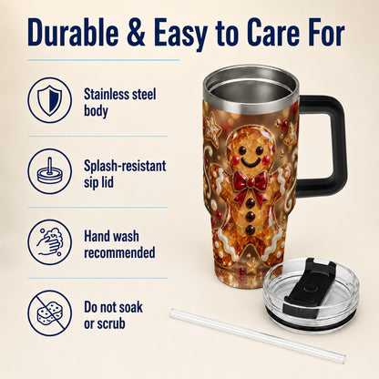 #pl[40oz|Black] Jewel Style Gingerbread 40oz Tumbler with Handle, Holiday Cookie Design