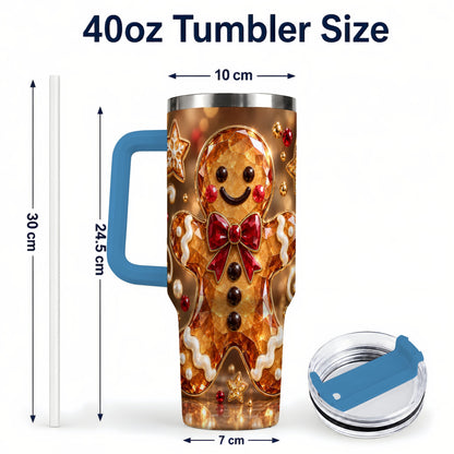 #pl[40oz|Blue] Jewel Style Gingerbread 40oz Tumbler with Handle, Holiday Cookie Design