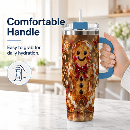 #pl[40oz|Blue] Jewel Style Gingerbread 40oz Tumbler with Handle, Holiday Cookie Design