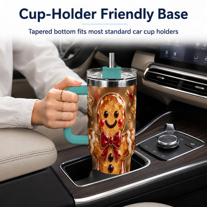 #pl[40oz|Green] Jewel Style Gingerbread 40oz Tumbler with Handle, Holiday Cookie Design