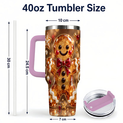 #pl[40oz|Pink] Jewel Style Gingerbread 40oz Tumbler with Handle, Holiday Cookie Design