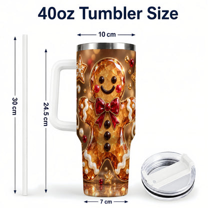 #pl[40oz|White] Jewel Style Gingerbread 40oz Tumbler with Handle, Holiday Cookie Design
