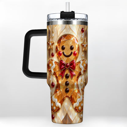 #pl[40oz|Black] Gem Style Gingerbread 40oz Tumbler with Handle, Holiday Cookie Design