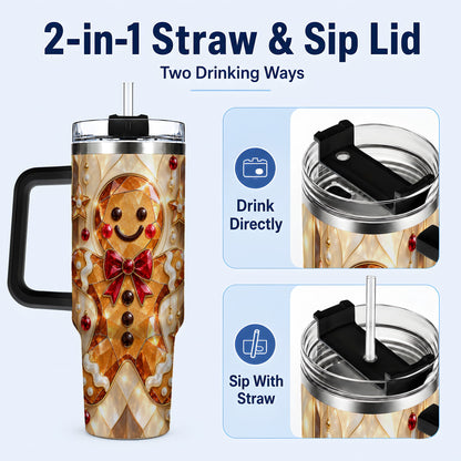#pl[40oz|Black] Gem Style Gingerbread 40oz Tumbler with Handle, Holiday Cookie Design