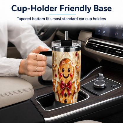 #pl[40oz|Black] Gem Style Gingerbread 40oz Tumbler with Handle, Holiday Cookie Design