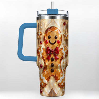 #pl[40oz|Blue] Gem Style Gingerbread 40oz Tumbler with Handle, Holiday Cookie Design