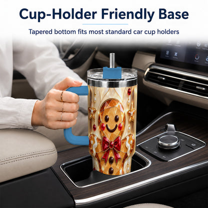 #pl[40oz|Blue] Gem Style Gingerbread 40oz Tumbler with Handle, Holiday Cookie Design