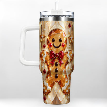 Gem Style Gingerbread 40oz Tumbler with Handle, Holiday Cookie Design