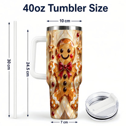 #pl[40oz|White] Gem Style Gingerbread 40oz Tumbler with Handle, Holiday Cookie Design