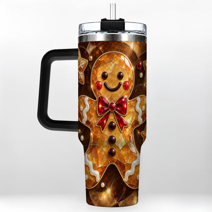 #pl[40oz|Black] Stained Glass Gingerbread 40oz Tumbler with Handle, Holiday Cookie Design