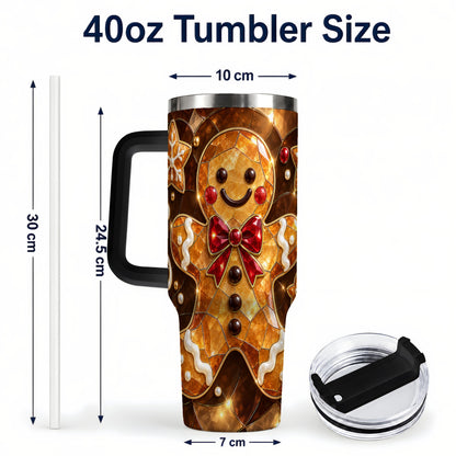 #pl[40oz|Black] Stained Glass Gingerbread 40oz Tumbler with Handle, Holiday Cookie Design