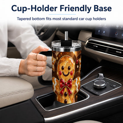 #pl[40oz|Black] Stained Glass Gingerbread 40oz Tumbler with Handle, Holiday Cookie Design