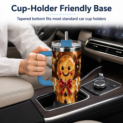 #pl[40oz|Blue] Stained Glass Gingerbread 40oz Tumbler with Handle, Holiday Cookie Design