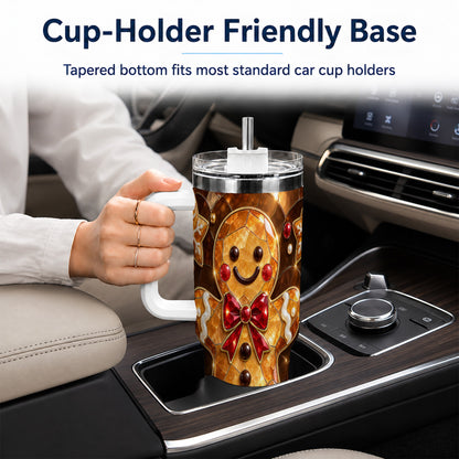 #pl[40oz|White] Stained Glass Gingerbread 40oz Tumbler with Handle, Holiday Cookie Design