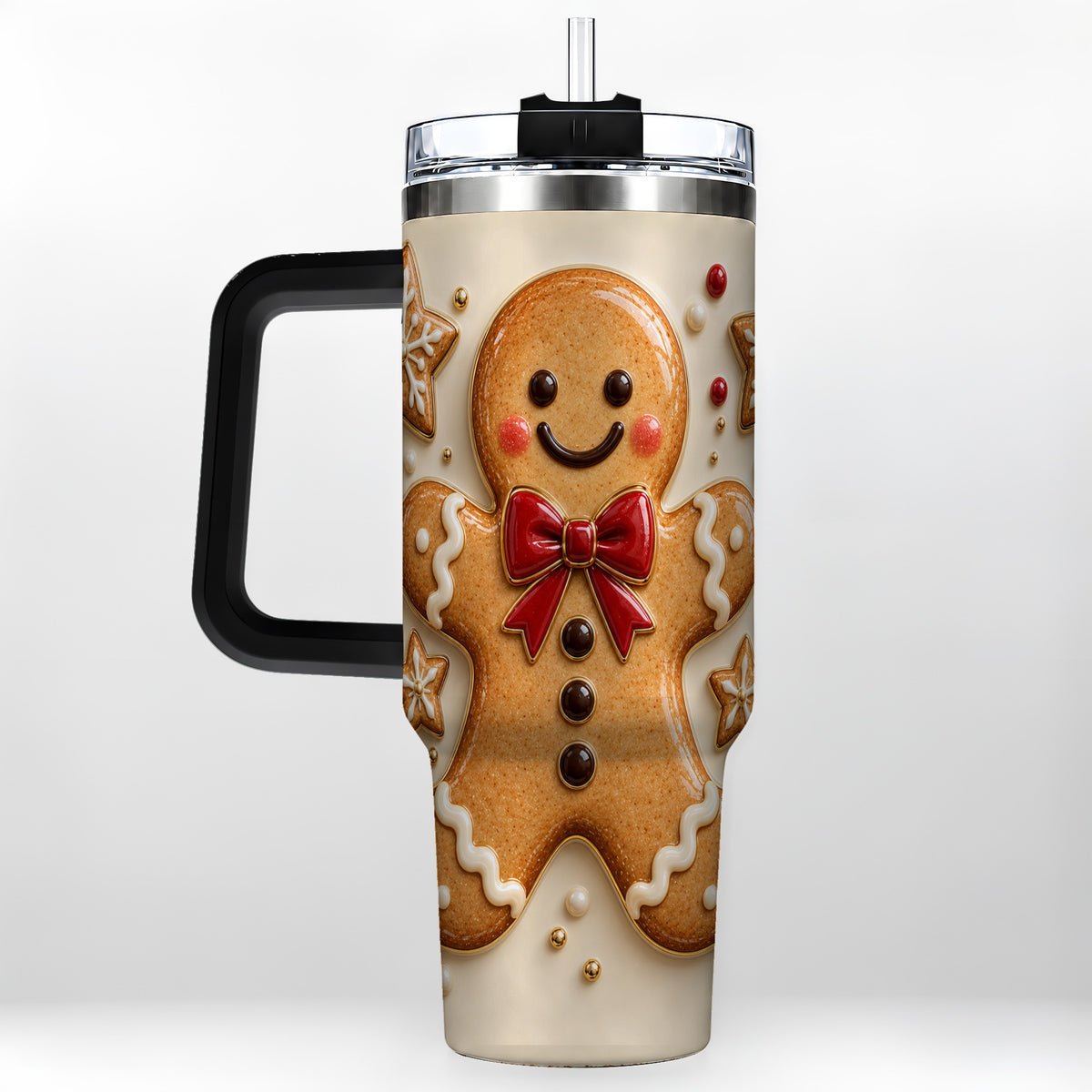 #pl[40oz|Black] Classic Gingerbread 40oz Tumbler with Handle, Holiday Cookie Design