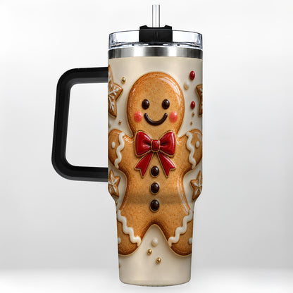 #pl[40oz|Black] Classic Gingerbread 40oz Tumbler with Handle, Holiday Cookie Design