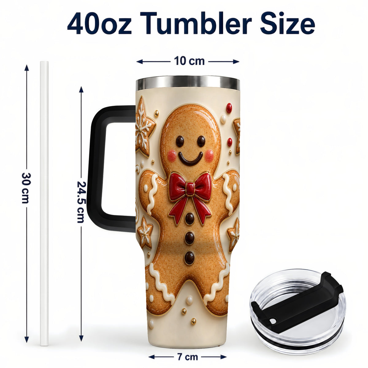 #pl[40oz|Black] Classic Gingerbread 40oz Tumbler with Handle, Holiday Cookie Design