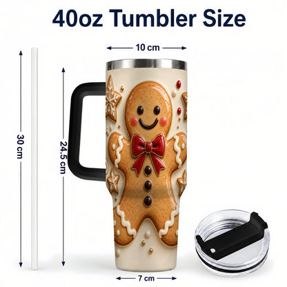 #pl[40oz|Black] Classic Gingerbread 40oz Tumbler with Handle, Holiday Cookie Design