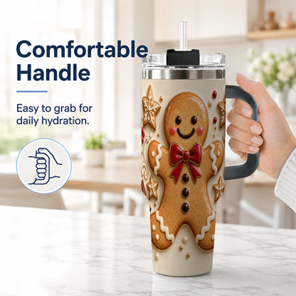 #pl[40oz|Black] Classic Gingerbread 40oz Tumbler with Handle, Holiday Cookie Design