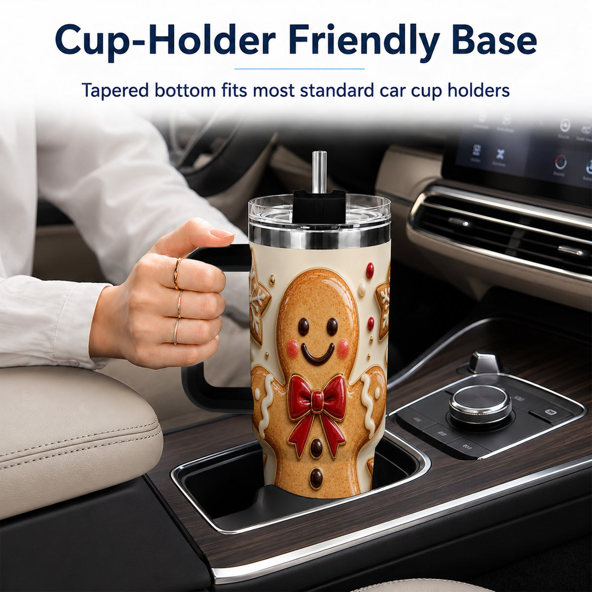 #pl[40oz|Black] Classic Gingerbread 40oz Tumbler with Handle, Holiday Cookie Design