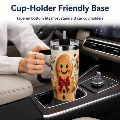 #pl[40oz|Black] Classic Gingerbread 40oz Tumbler with Handle, Holiday Cookie Design