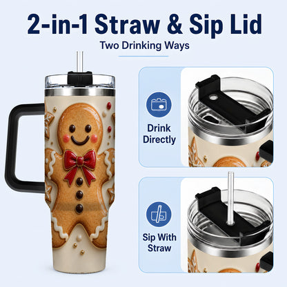 #pl[40oz|Black] Classic Gingerbread 40oz Tumbler with Handle, Holiday Cookie Design