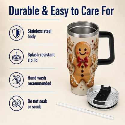 #pl[40oz|Black] Classic Gingerbread 40oz Tumbler with Handle, Holiday Cookie Design
