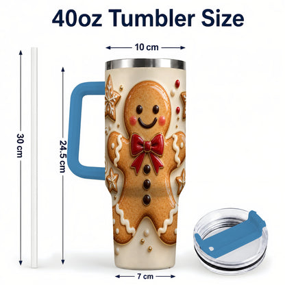 #pl[40oz|Blue] Classic Gingerbread 40oz Tumbler with Handle, Holiday Cookie Design
