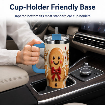 #pl[40oz|Blue] Classic Gingerbread 40oz Tumbler with Handle, Holiday Cookie Design