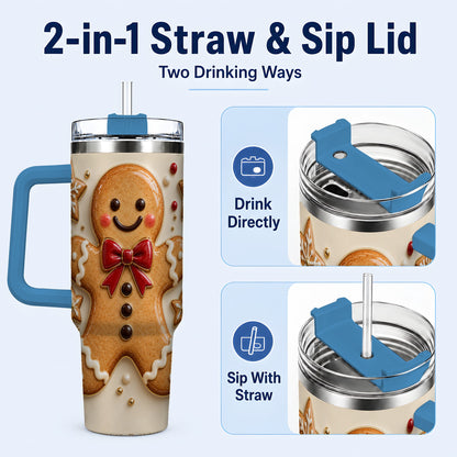 #pl[40oz|Blue] Classic Gingerbread 40oz Tumbler with Handle, Holiday Cookie Design