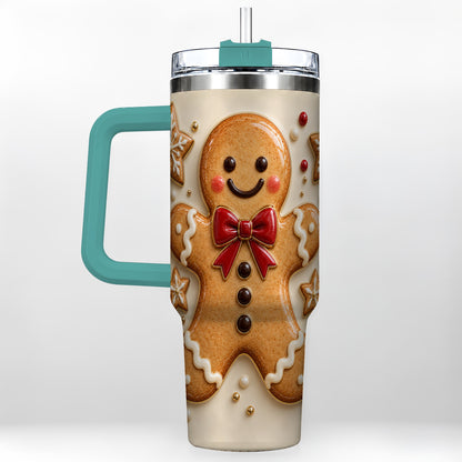 #pl[40oz|Green] Classic Gingerbread 40oz Tumbler with Handle, Holiday Cookie Design