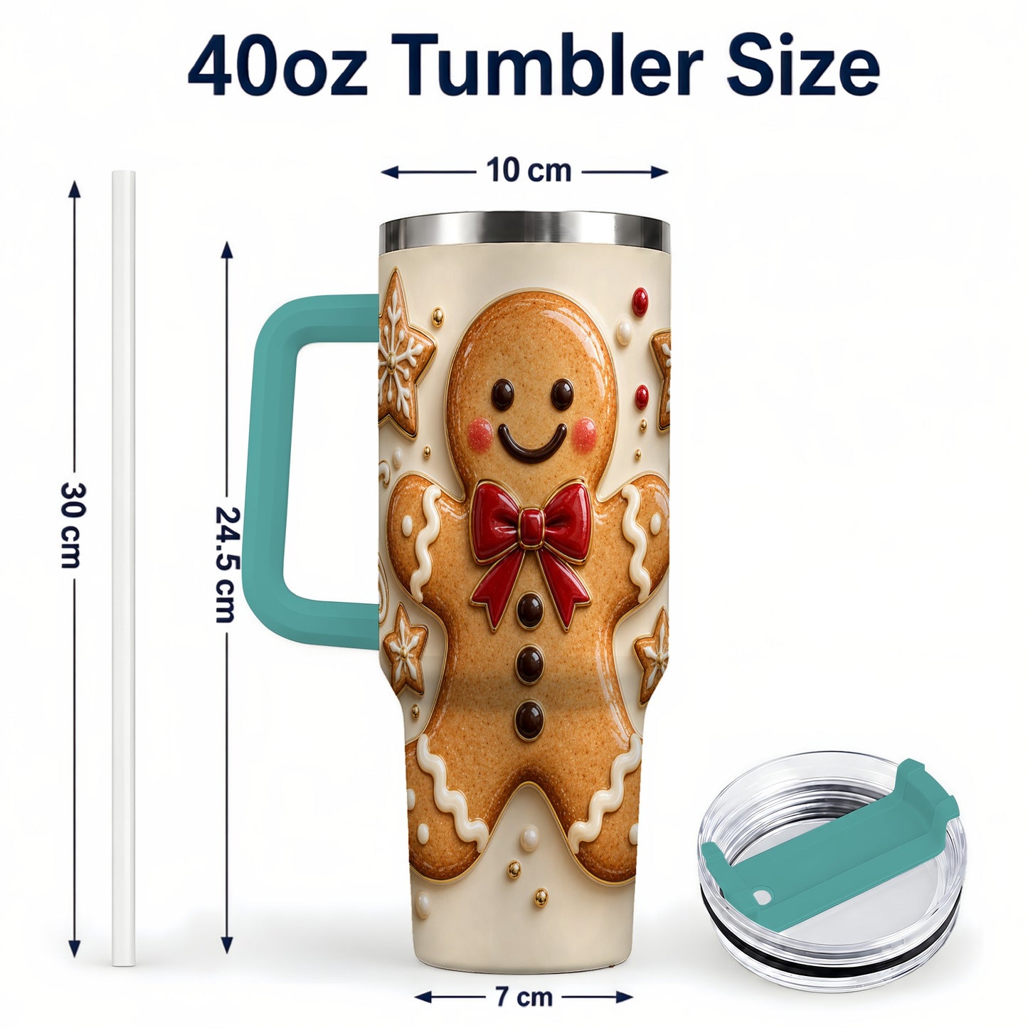 #pl[40oz|Green] Classic Gingerbread 40oz Tumbler with Handle, Holiday Cookie Design