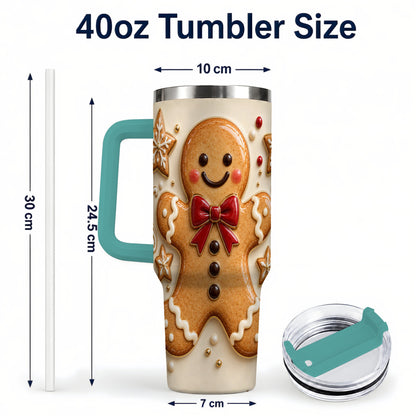 #pl[40oz|Green] Classic Gingerbread 40oz Tumbler with Handle, Holiday Cookie Design