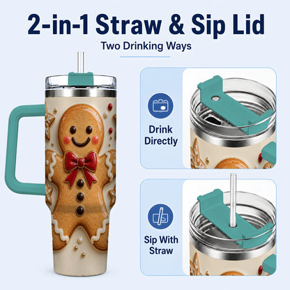 #pl[40oz|Green] Classic Gingerbread 40oz Tumbler with Handle, Holiday Cookie Design