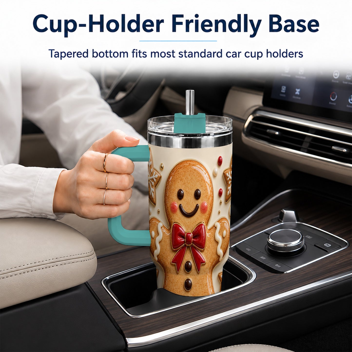 #pl[40oz|Green] Classic Gingerbread 40oz Tumbler with Handle, Holiday Cookie Design