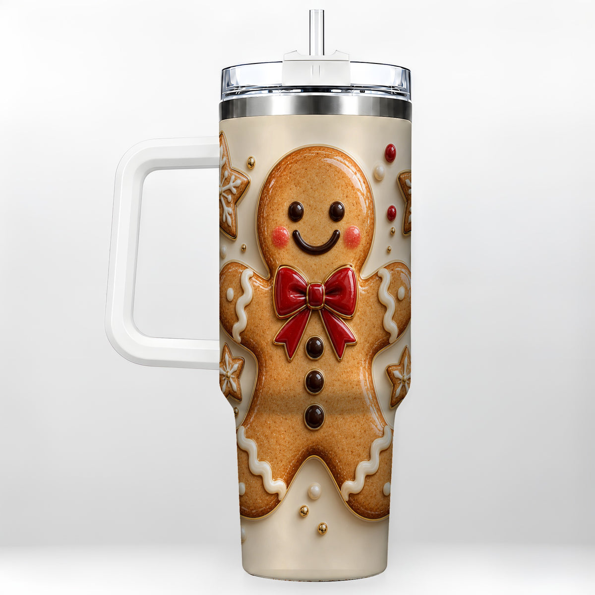 Classic Gingerbread 40oz Tumbler with Handle, Holiday Cookie Design