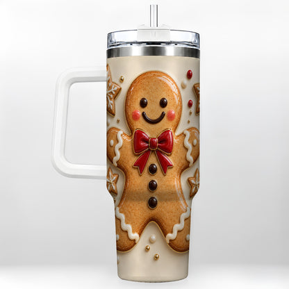 Classic Gingerbread 40oz Tumbler with Handle, Holiday Cookie Design