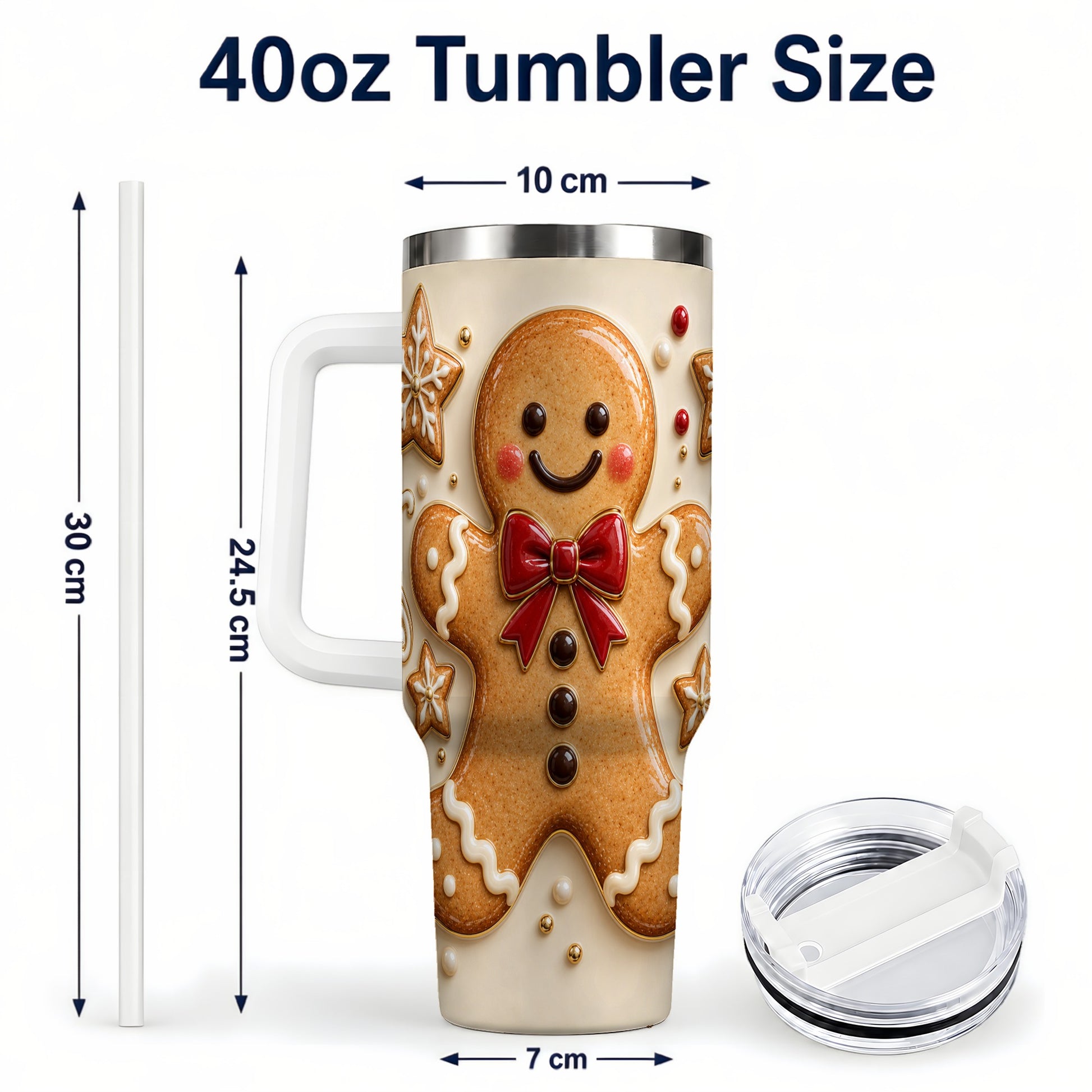#pl[40oz|White] Classic Gingerbread 40oz Tumbler with Handle, Holiday Cookie Design