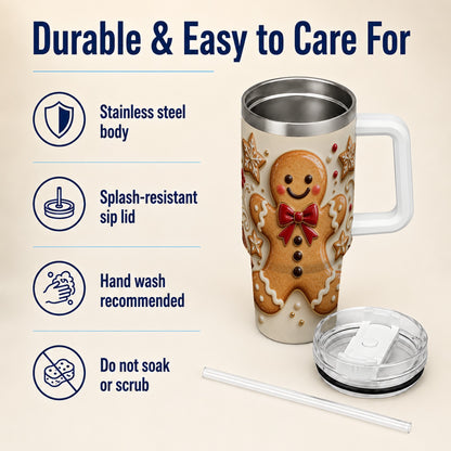 #pl[40oz|White] Classic Gingerbread 40oz Tumbler with Handle, Holiday Cookie Design