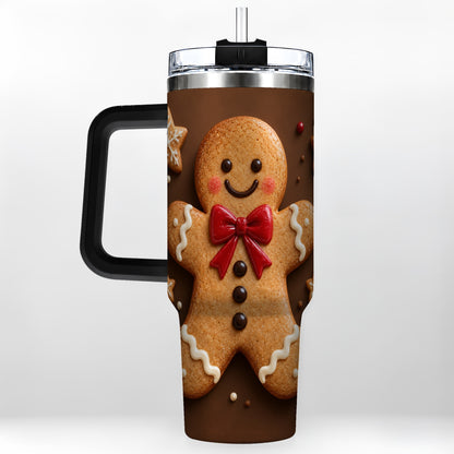 #pl[40oz|Black] Gingerbread Man 40oz Tumbler with Handle, Christmas Holiday Travel Cup