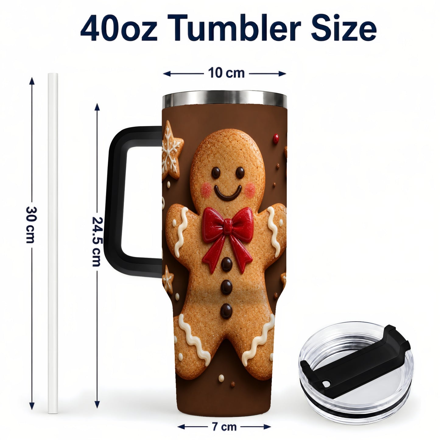 #pl[40oz|Black] Gingerbread Man 40oz Tumbler with Handle, Christmas Holiday Travel Cup