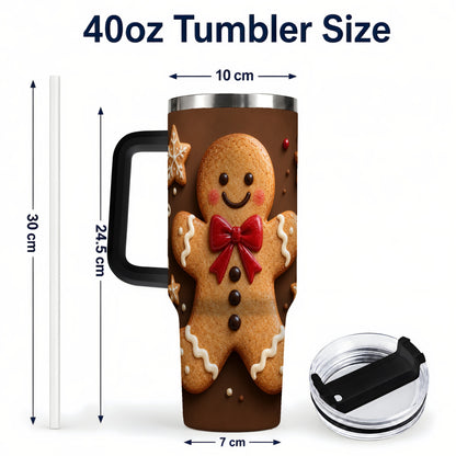 #pl[40oz|Black] Gingerbread Man 40oz Tumbler with Handle, Christmas Holiday Travel Cup
