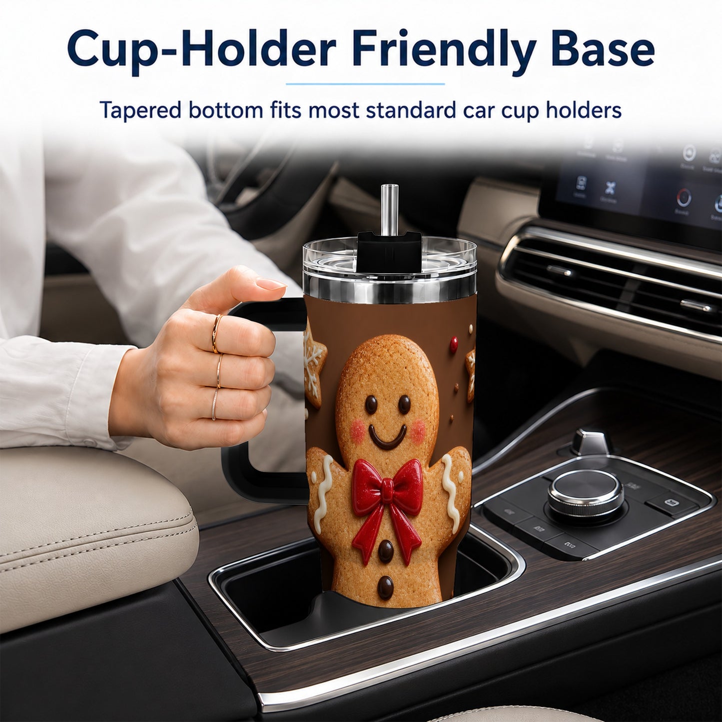 #pl[40oz|Black] Gingerbread Man 40oz Tumbler with Handle, Christmas Holiday Travel Cup