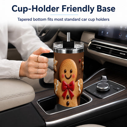 #pl[40oz|Black] Gingerbread Man 40oz Tumbler with Handle, Christmas Holiday Travel Cup