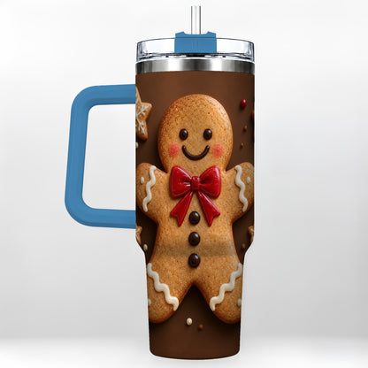 #pl[40oz|Blue] Gingerbread Man 40oz Tumbler with Handle, Christmas Holiday Travel Cup