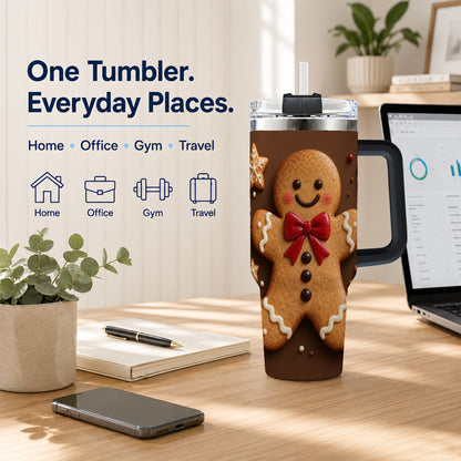 #pl[40oz|Black] Gingerbread Man 40oz Tumbler with Handle, Christmas Holiday Travel Cup