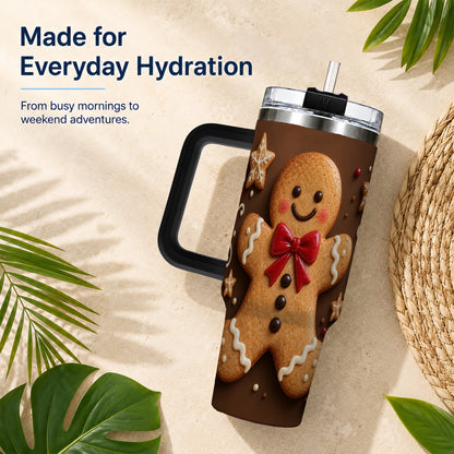 #pl[40oz|Black] Gingerbread Man 40oz Tumbler with Handle, Christmas Holiday Travel Cup