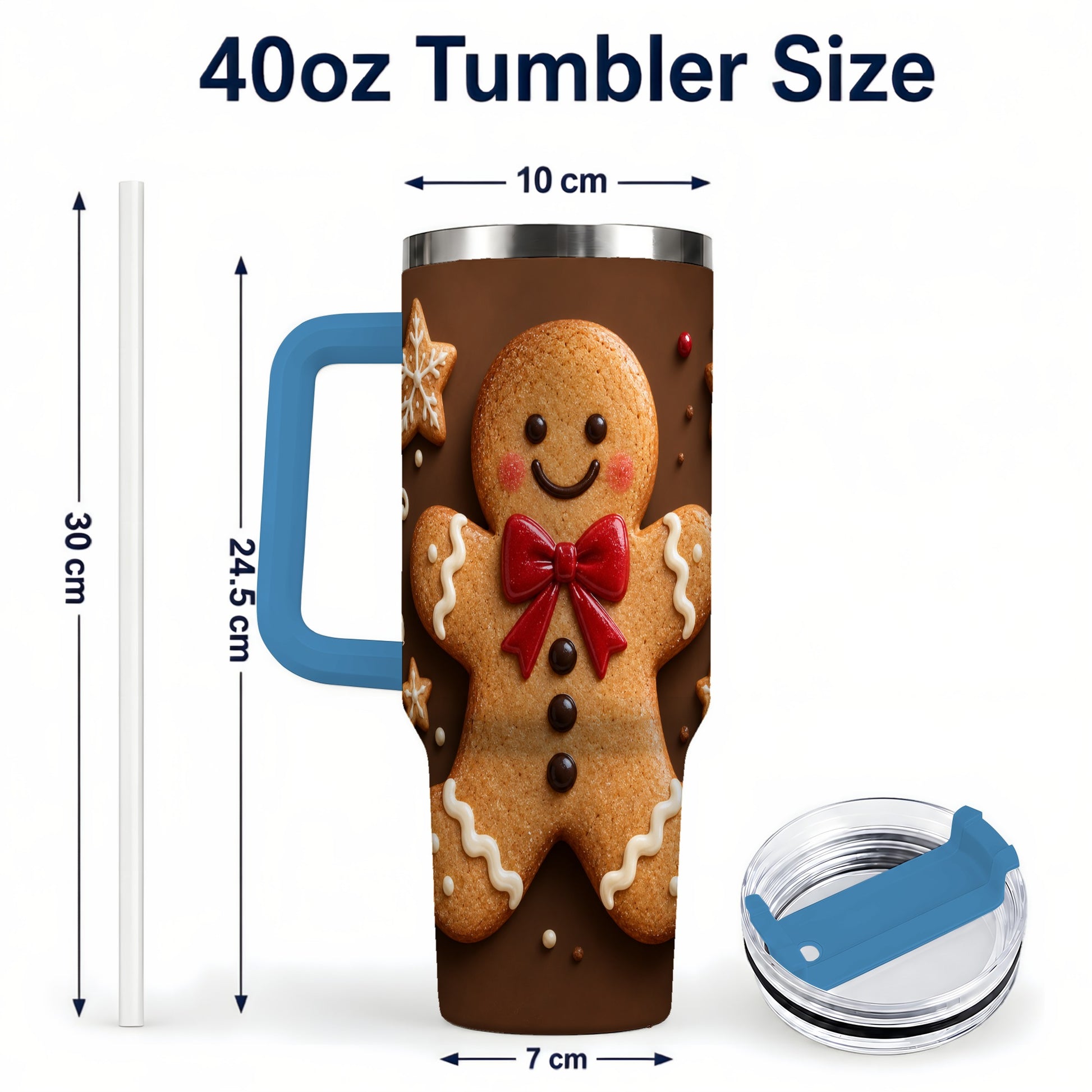 #pl[40oz|Blue] Gingerbread Man 40oz Tumbler with Handle, Christmas Holiday Travel Cup